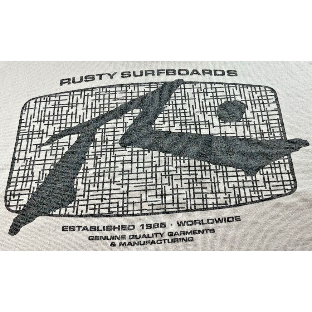 Rusty Surfboards Men's T-Shirt Large White Stained Glass Surfer Graphic Tee Read